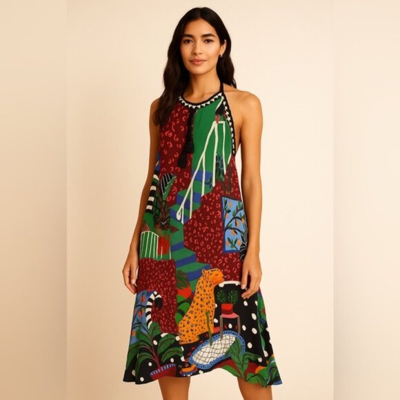 FARM Rio Jungle Scene Halter Maxi Dress – Size P (Small) - Picture 1 of 10
